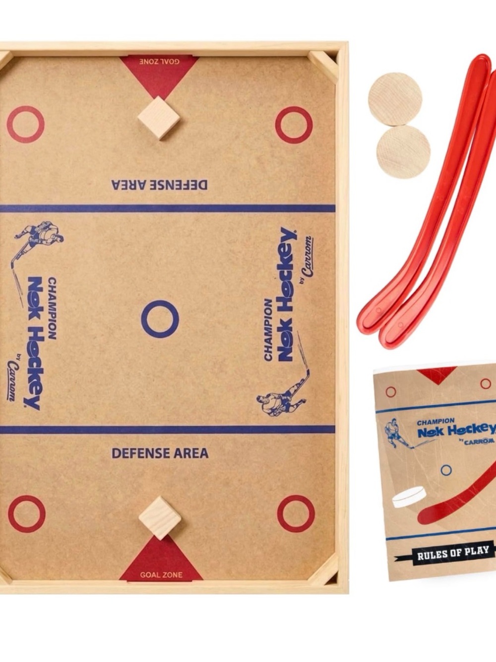 Champion Nek Hockey Tabletop Game in Red and Blue with Natural Wood